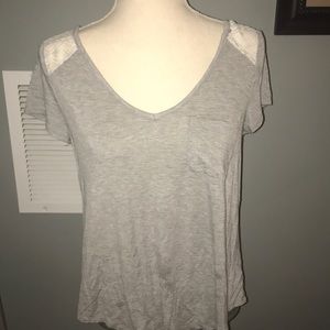 Grey Top w/ Lace Shoulders,Strappy Back and Pocket